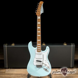 Shelton Electric Instruments Shelton SkyFlite IV Swamp Ash w/ Roasted Flame Maple & Porter PUs – Sonic Blue