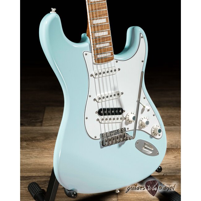 Shelton SkyFlite IV Swamp Ash w/ Roasted Flame Maple & Porter PUs – Sonic Blue