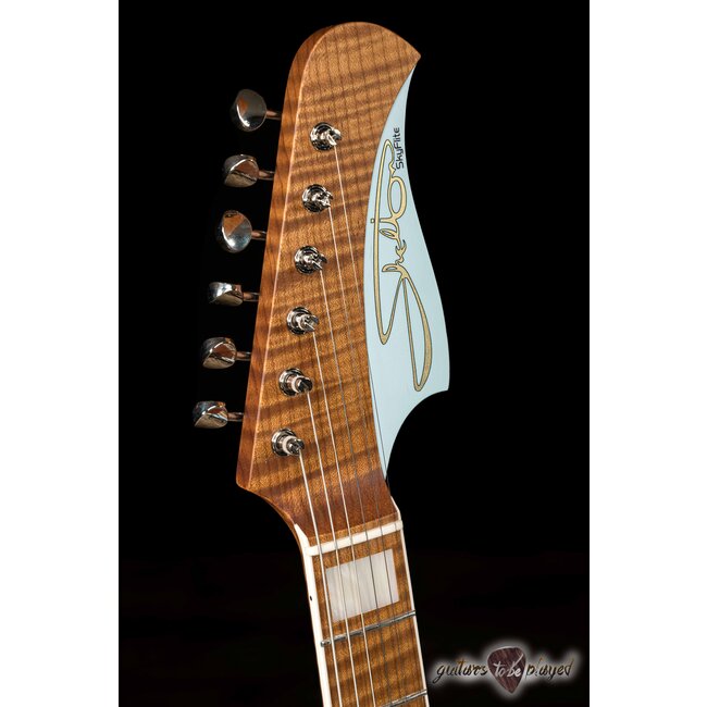 Shelton SkyFlite IV Swamp Ash w/ Roasted Flame Maple & Porter PUs – Sonic Blue