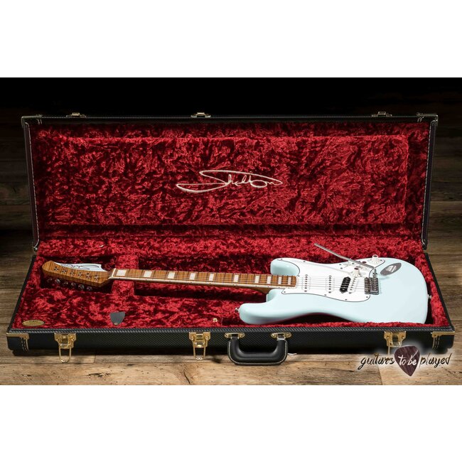 Shelton SkyFlite IV Swamp Ash w/ Roasted Flame Maple & Porter PUs – Sonic Blue