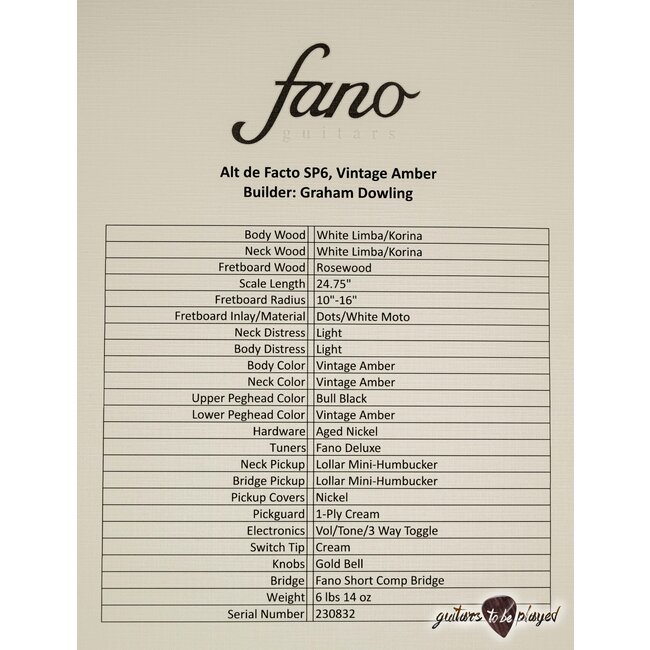 Fano SP6 Alt de Facto Korina Set Neck Guitar w/ Mini Humbuckers – Vintage Amber