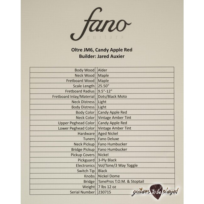 Fano JM6 Oltre Humbucker Maple Fretboard Guitar w/ Gigbag – Candy Apple Red