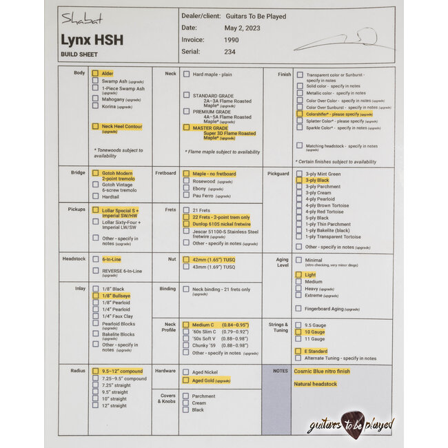Shabat Lynx HSH Alder S-Style w/ Flame Roasted Maple – Cosmic Blue Colorshift