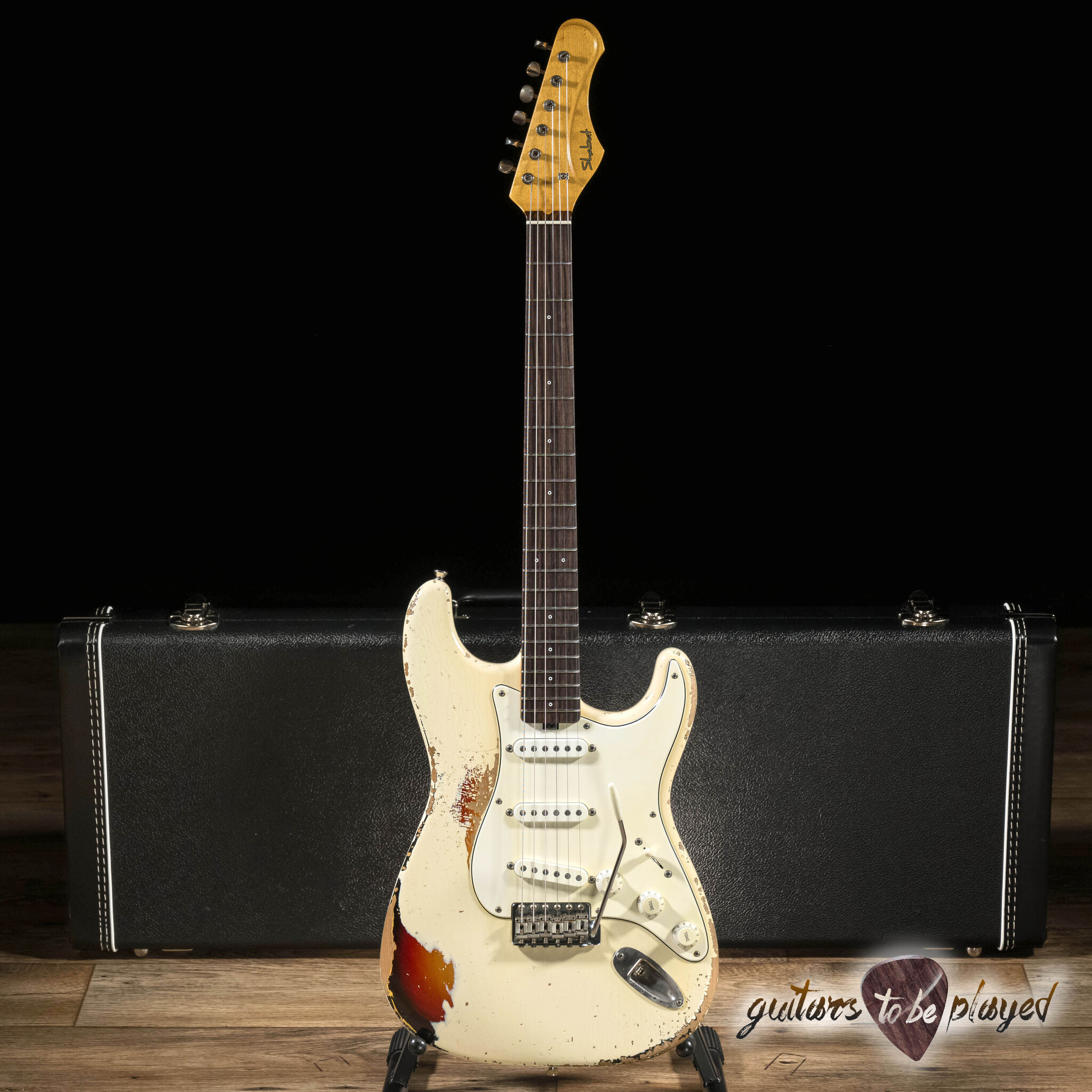 ギター 's effects BOR Shabat Lynx Alder S-Style w/ Lollar 64's – Olympic White Over 3TSB