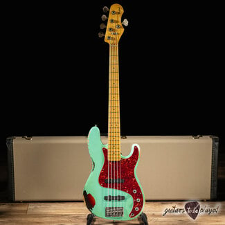 Shabat Shabat Tiger 5 String J-Bass w/ Maple Neck – Seafoam Green Over 3TSB