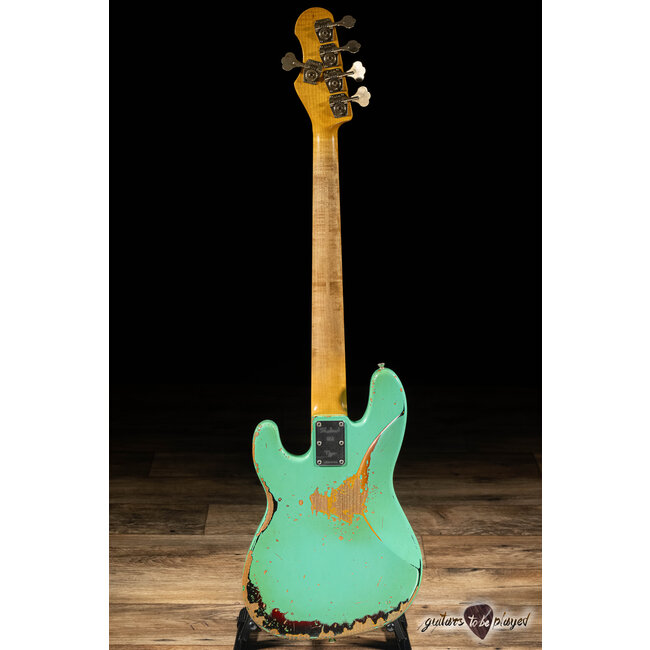 Shabat Tiger 5 String J-Bass w/ Maple Neck – Seafoam Green Over 3TSB