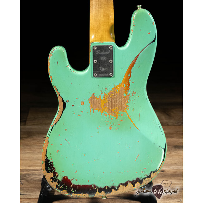 Shabat Tiger 5 String J-Bass w/ Maple Neck – Seafoam Green Over 3TSB