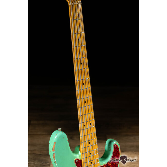 Shabat Tiger 5 String J-Bass w/ Maple Neck – Seafoam Green Over 3TSB