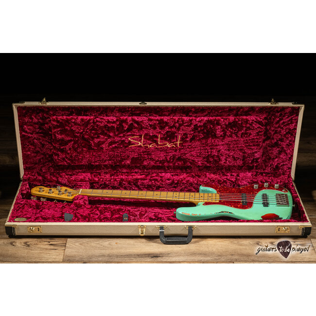 Shabat Tiger 5 String J-Bass w/ Maple Neck – Seafoam Green Over 3TSB