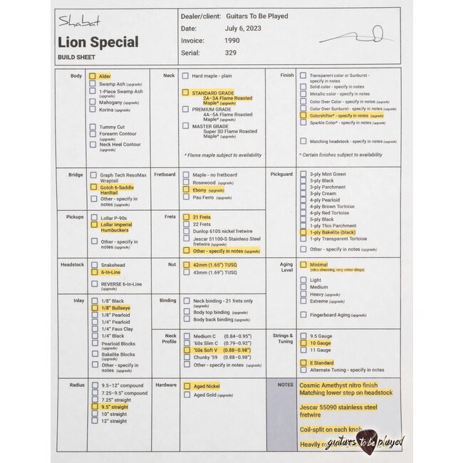 Shabat Lion Special Ebony Fretboard w/ Stainless Frets & HB’s – Cosmic Amethyst