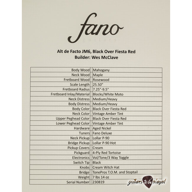 Fano JM6 Alt de Facto Mahogany Body w/ High Wind P-90 – Black over Fiesta Red