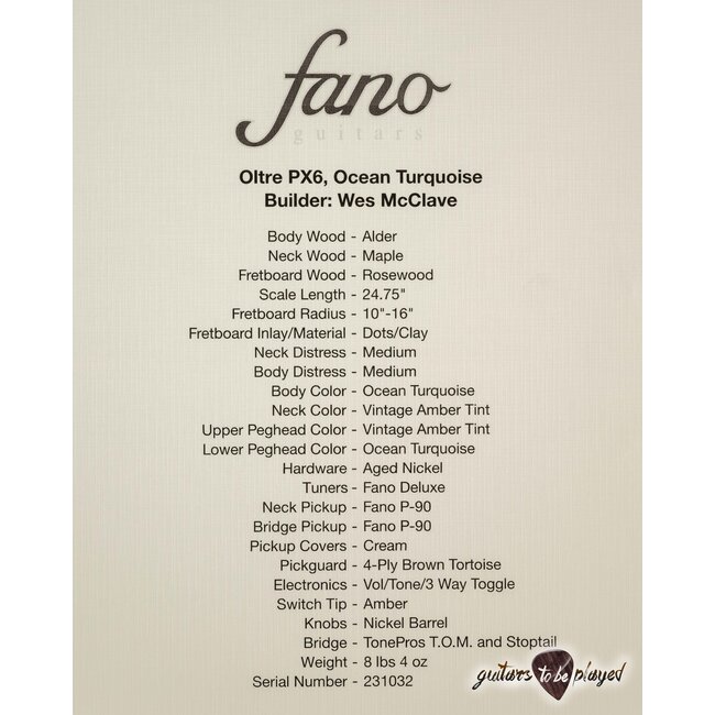 Fano PX6 Oltre P-90 Guitar w/ Gigbag – Ocean Turquoise