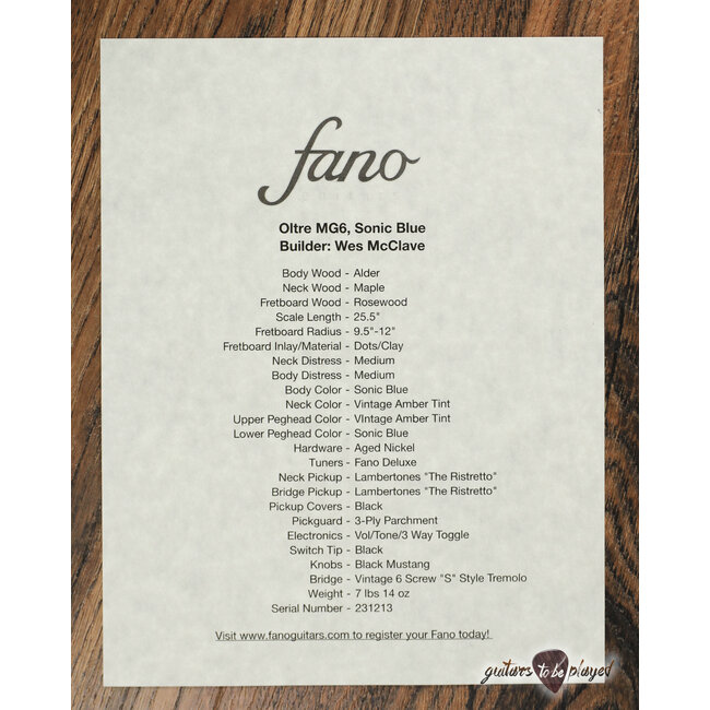 Fano MG6 Oltre Lambertones Ristretto P-90 Guitar w/ Gigbag –Sonic Blue