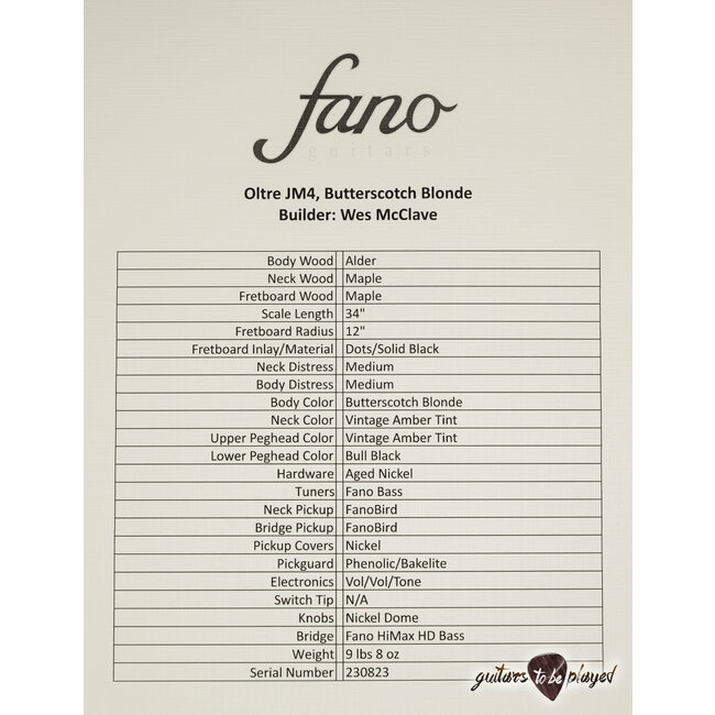 Fano JM4 Oltre Electric Bass Maple Fingerboard w/ Gigbag – Butterscotch Blonde