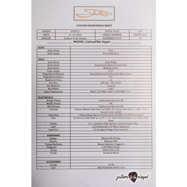 Shelton GalaxyFlite Vintage Pine Body w/ Lambertones Ristrettos – Fiesta Red