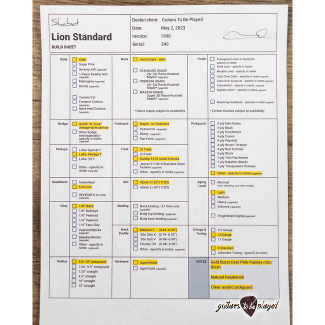 Shabat Lion Maple Neck T-Style w/ Lollar Vintage T's – Pink Paisley/Gold Burst