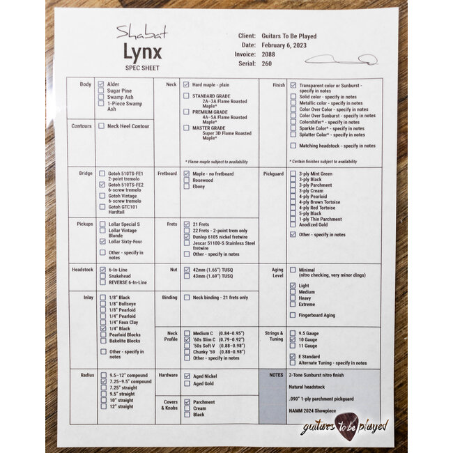 Shabat Lynx “Brownie” 1pc Alder S-Style w/ Lollar Sixty-Fours – 2-Tone Sunburst