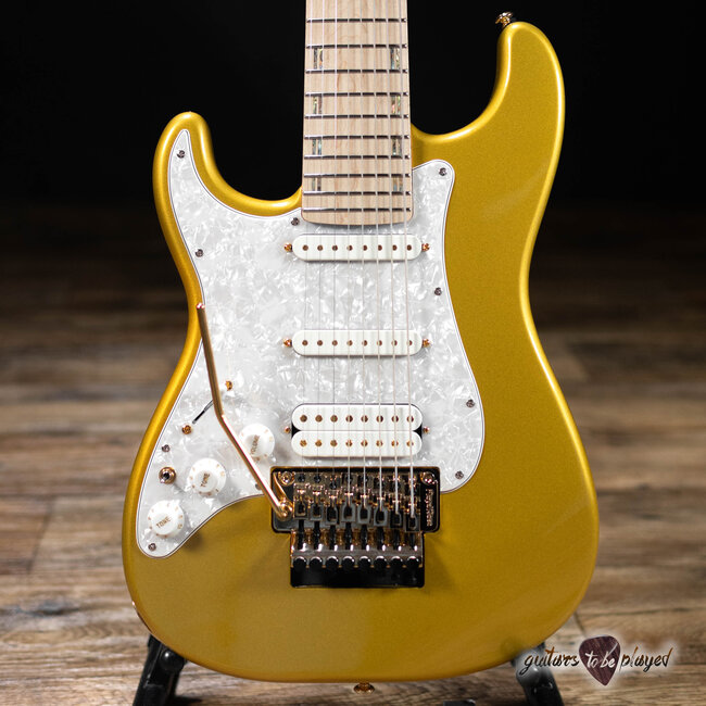 ESP LTD JRV-8 LH Javier Reyes Left-Handed 8-String Guitar w/ Case –Metallic Gold