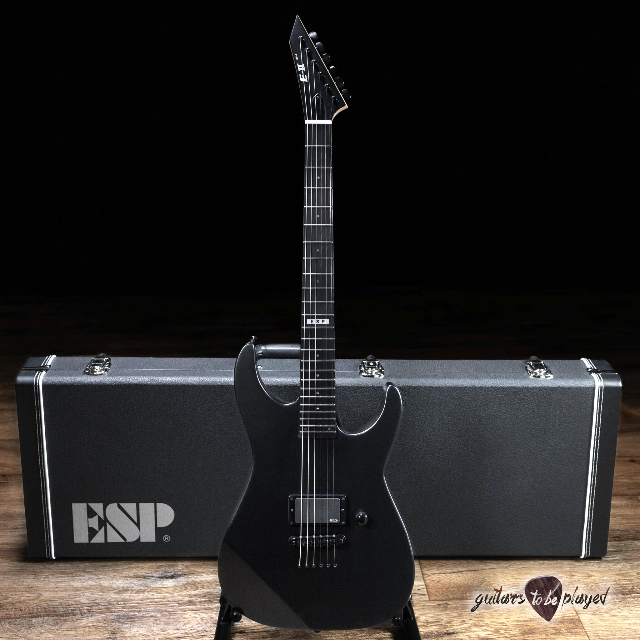 ESP E-II M-I NT Neck Thru EMG Guitar w/ Case – Black Satin