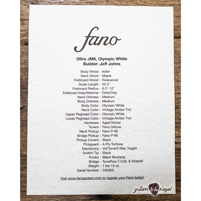 Fano JM6 Oltre P-90 Guitar w/ Gigbag – Olympic White