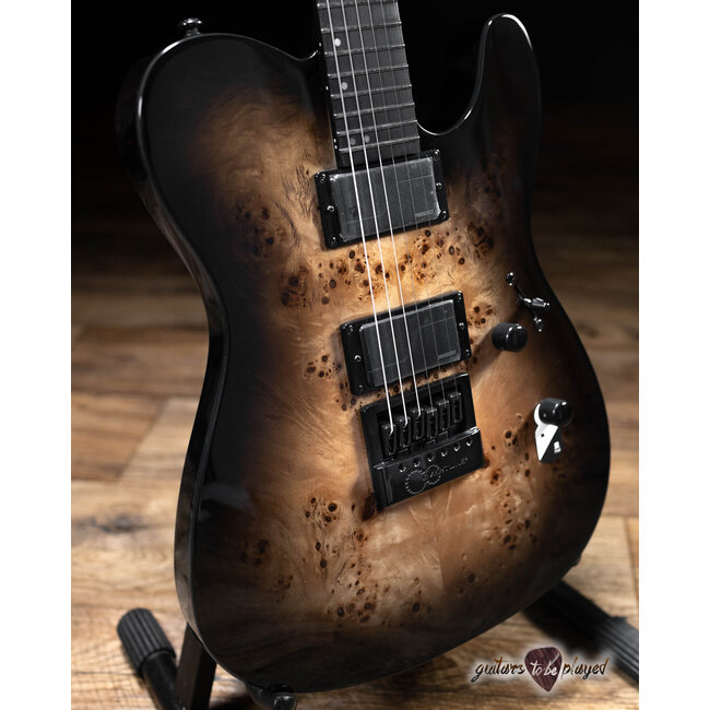 ESP LTD TE-1000 EverTune Burled Poplar Top Guitar – Charcoal Burst