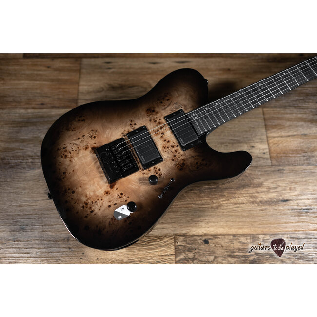 ESP LTD TE-1000 EverTune Burled Poplar Top Guitar – Charcoal Burst