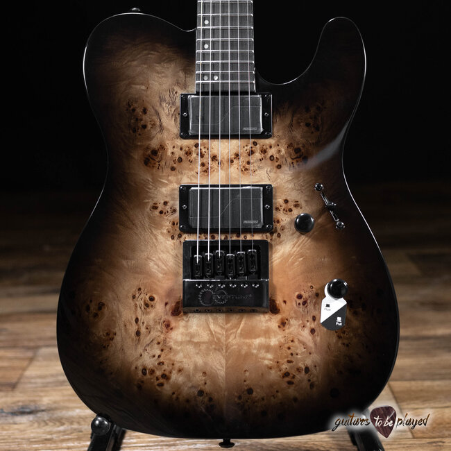 ESP LTD TE-1000 EverTune Burled Poplar Top Guitar – Charcoal Burst