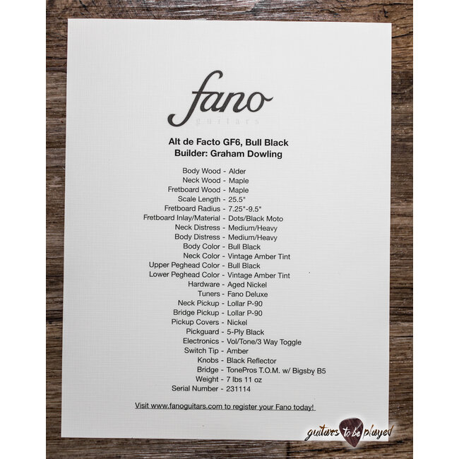 Fano GF6 Alt de Facto Semi-Hollow P-90 Bigsby Guitar w/ Case - Bull Black