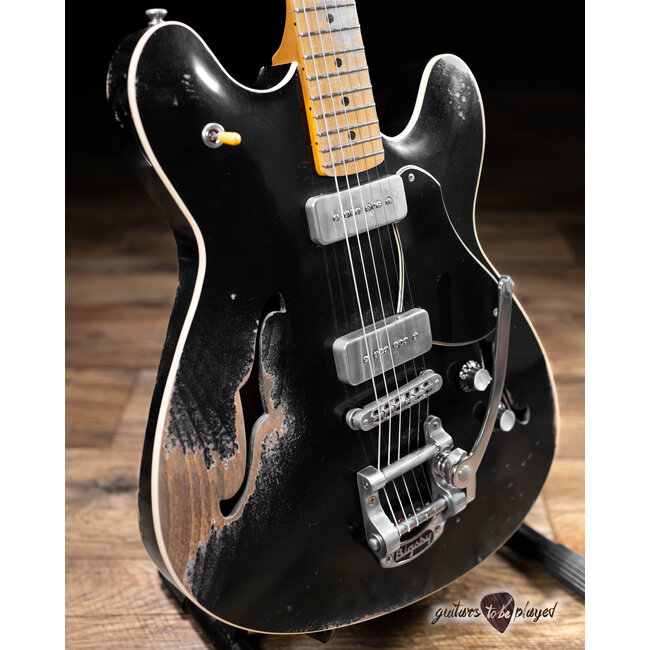 Fano GF6 Alt de Facto Semi-Hollow P-90 Bigsby Guitar w/ Case - Bull Black