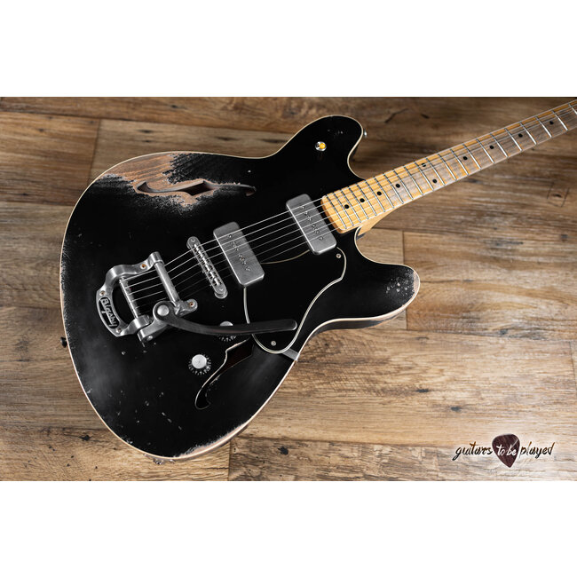 Fano GF6 Alt de Facto Semi-Hollow P-90 Bigsby Guitar w/ Case - Bull Black