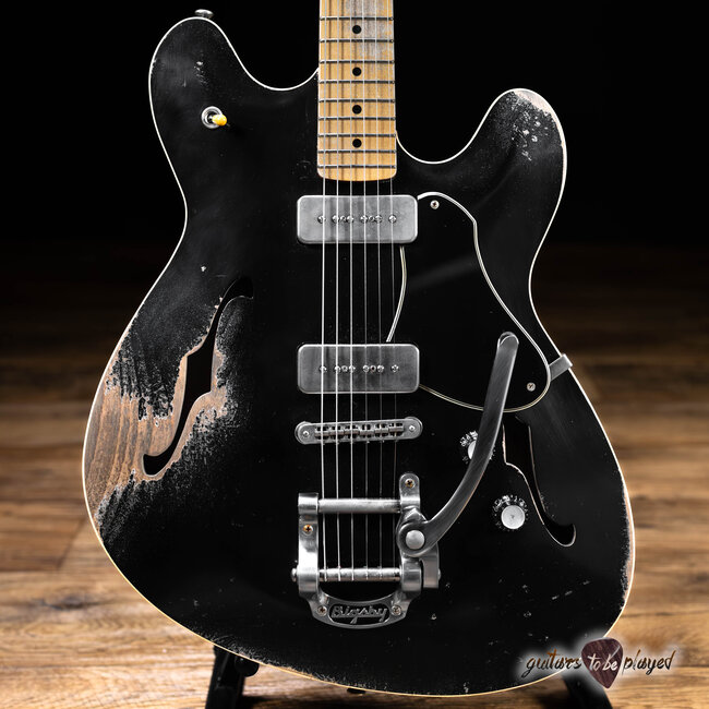 Fano GF6 Alt de Facto Semi-Hollow P-90 Bigsby Guitar w/ Case - Bull Black