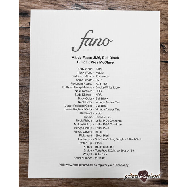 Fano JM6 Alt de Facto 3x Lollar P-90 Bigsby Guitar w/ Case – Bull Black