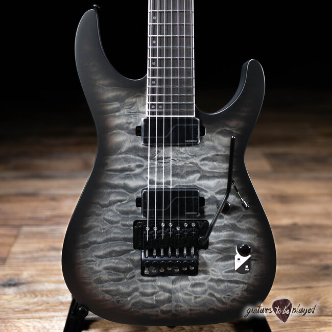 ESP LTD M-1007 QM Baritone 7-String Floyd Rose Guitar – Charcoal Burst Satin