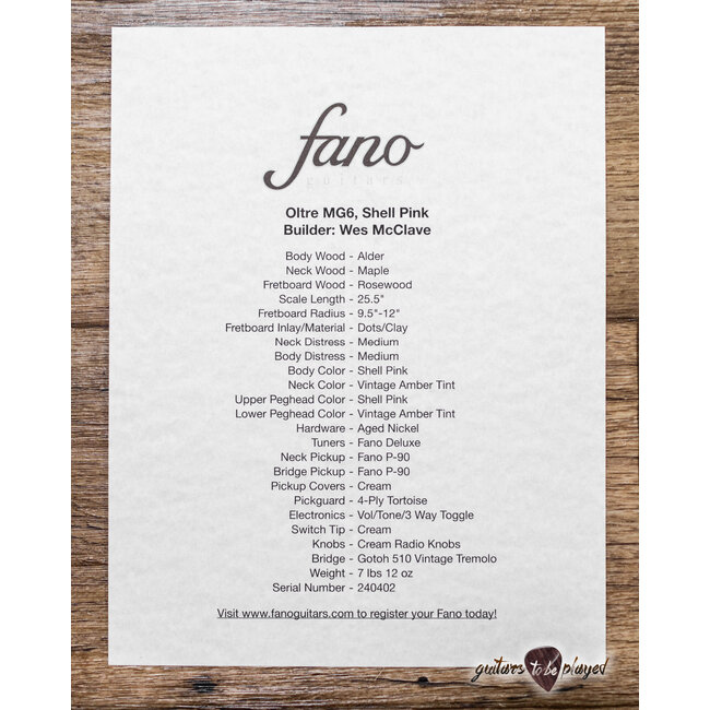 Fano MG6 Oltre P-90 Electric Guitar w/ Gigbag – Shell Pink