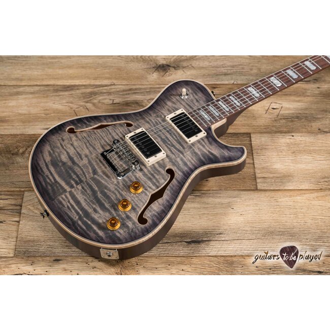 Knaggs Chena T2 Flame Top Semi-Hollow Guitar – Charcoal Burst