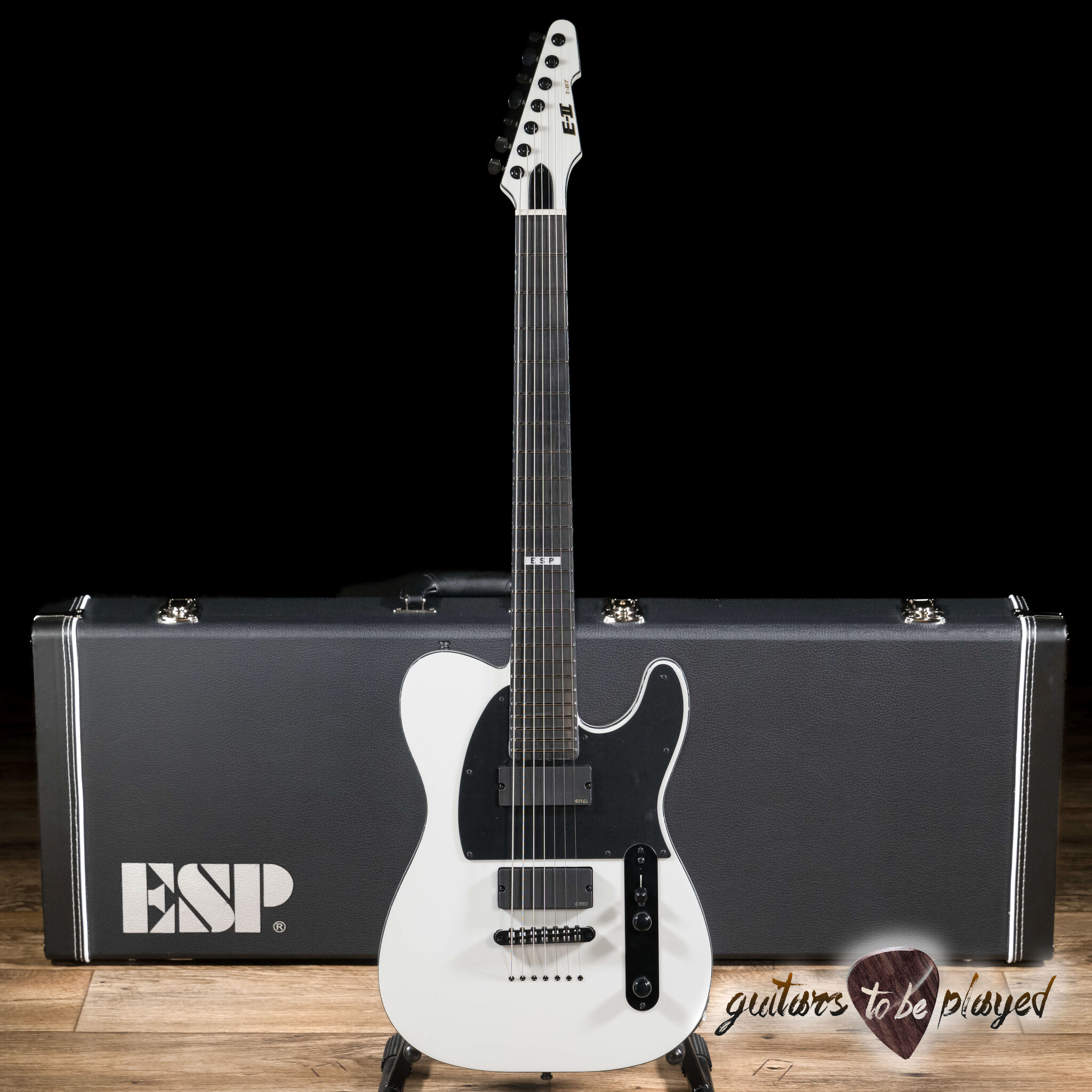 ESP E-II TB-7 Baritone 7-String EMG Guitar w/ Case – Snow