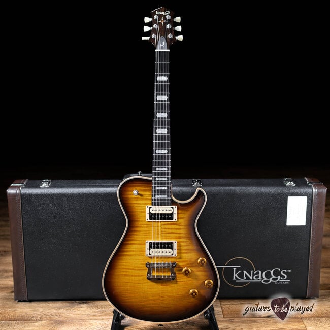 Knaggs Kenai T2 Flame Top Guitar w/ Brazilian Rosewood – Black Burst