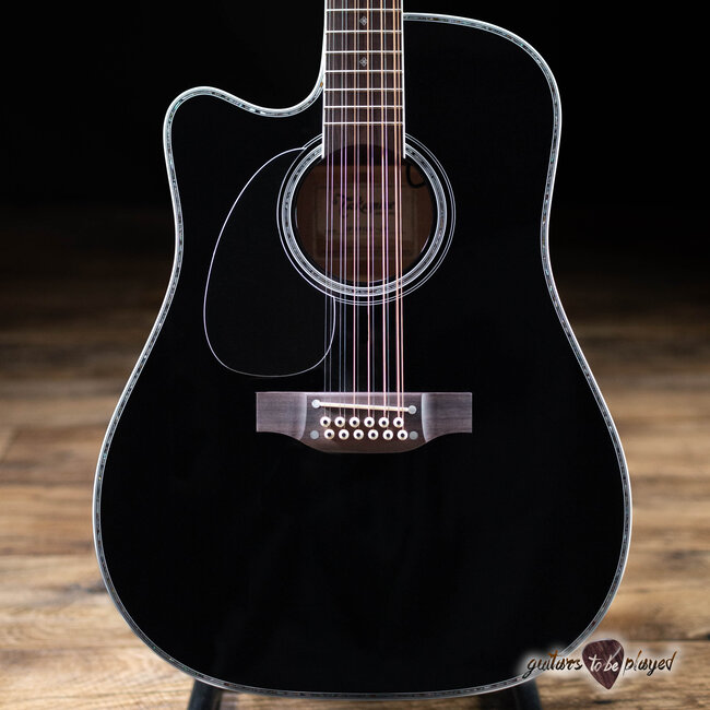 Takamine EF381DX LH 12-String Left-Handed Dreadnought Guitar w/ Case – Black