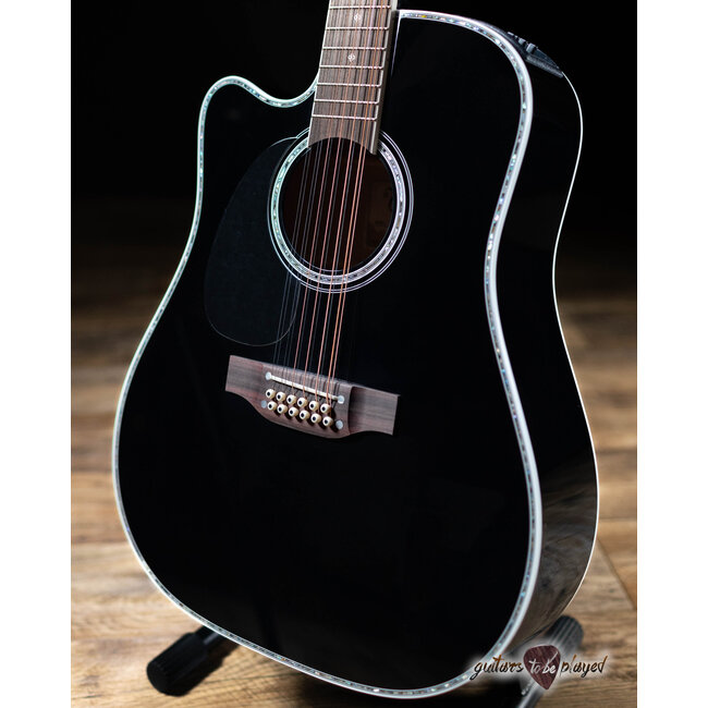 Takamine EF381DX LH 12-String Left-Handed Dreadnought Guitar w/ Case – Black