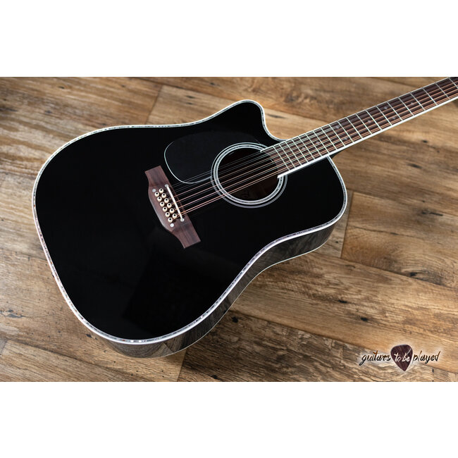 Takamine EF381DX LH 12-String Left-Handed Dreadnought Guitar w/ Case – Black