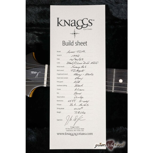 Knaggs Kenai Swamp Ash Center Purf TOM Guitar – Black/Crème Drift