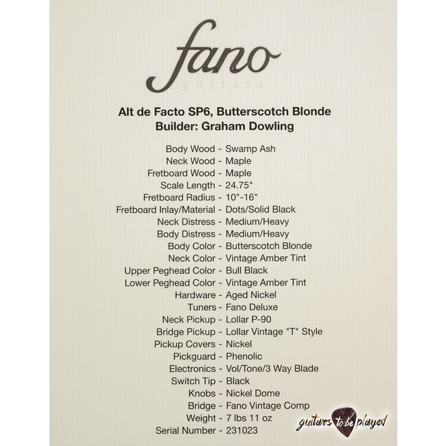 Fano SP6 Alt De Facto Swamp Ash Bigsby Guitar w/ Case – Butterscotch Blonde