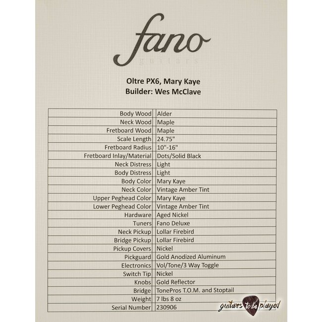 Fano PX6 Oltre Maple Neck Lollar Firebird Guitar w/ Gigbag - Mary Kaye