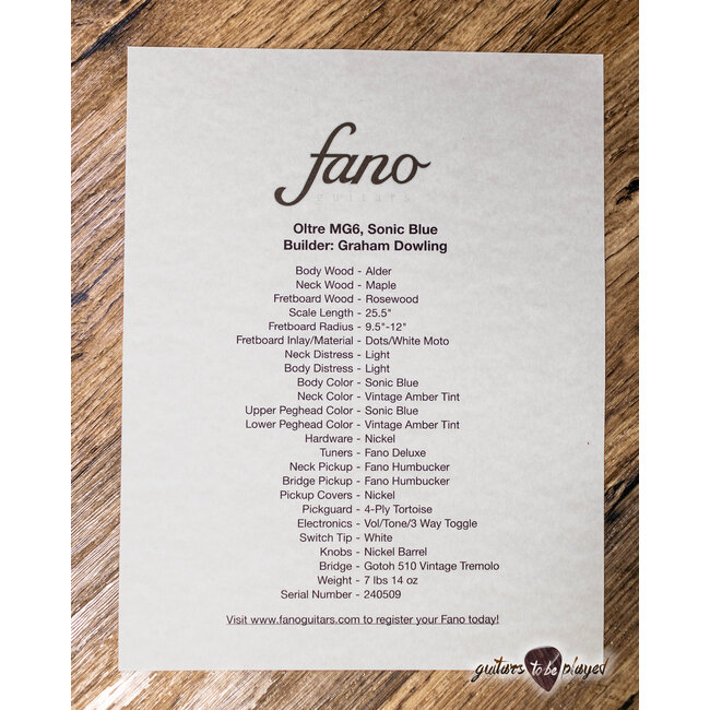 Fano MG6 Oltre Humbucker Guitar w/ Gigbag – Sonic Blue