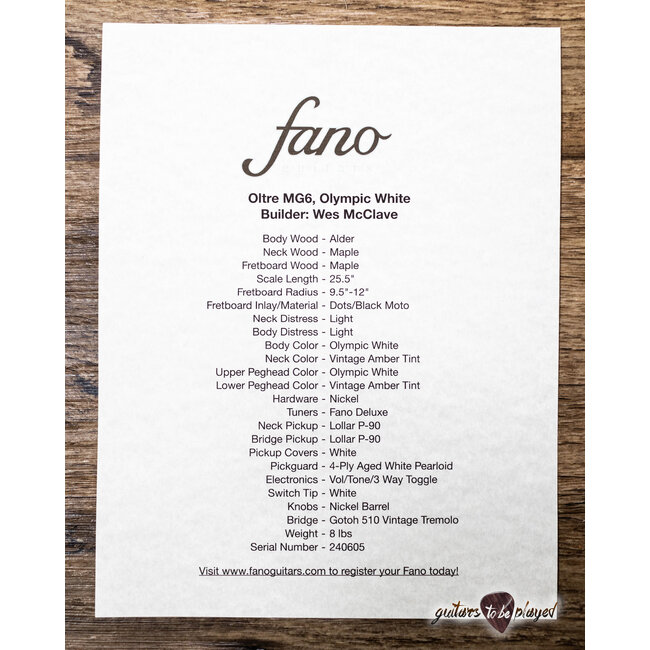 Fano MG6 Oltre Maple Neck Lollar P-90 Guitar w/ Gigbag – Olympic White