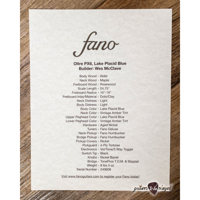 Fano PX6 Oltre Humbucker Guitar w/ Gigbag – Lake Placid Blue