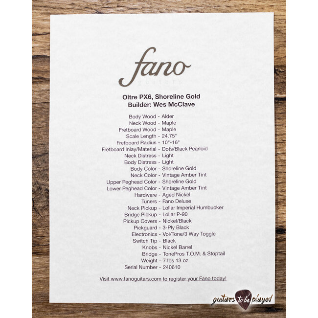 Fano PX6 Oltre Maple Neck Lollar Imperial/P-90 Guitar w/ Gigbag – Shoreline Gold