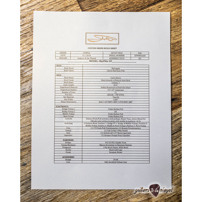 Shelton SkyFlite Mahogany Body w/ Curly Cherry Neck – Cherry Red Gloss