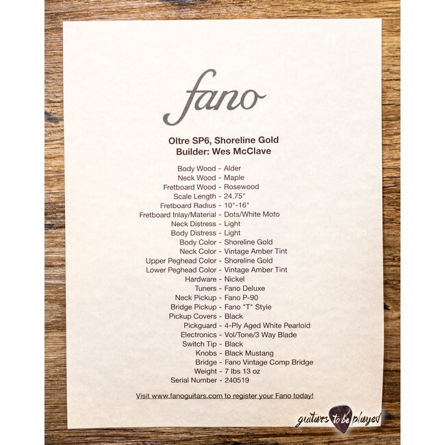 Fano SP6 Oltre P-90/T-Style Guitar w/ Gigbag – Shoreline Gold