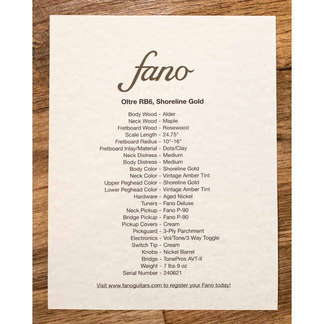 Fano RB6 Oltre P-90 Guitar w/ Gigbag – Shoreline Gold